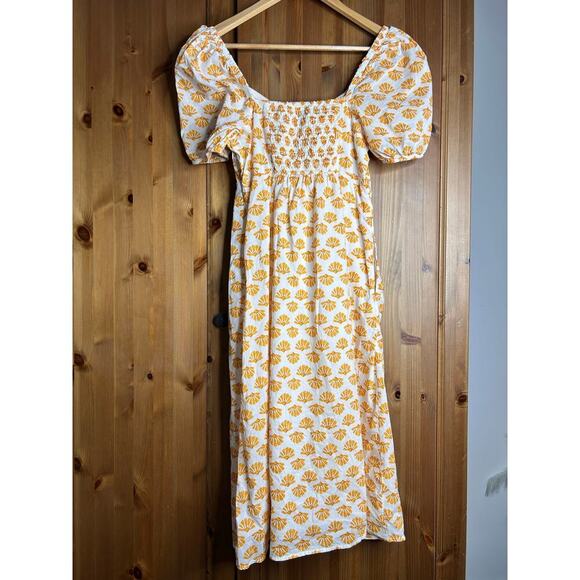 J. Crew Seashell Print Midi Dress Puff Sleeve Size 2 Orange White Resortwear - Picture 9 of 14